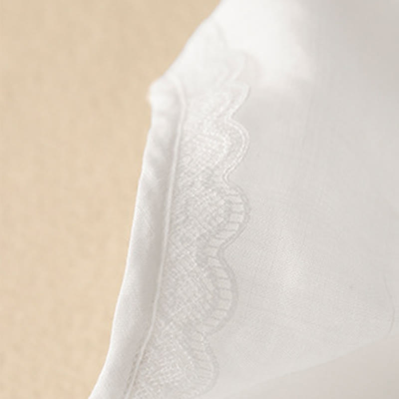 Buddha Stones Commute Embroidery Pleated Button Drawstring Design Cotton Linen Ruffled Short Sleeve Midi Dress - image 10