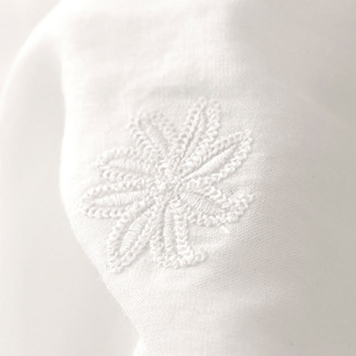 Buddha Stones Commute Embroidery Pleated Button Drawstring Design Cotton Linen Ruffled Short Sleeve Midi Dress - image 9