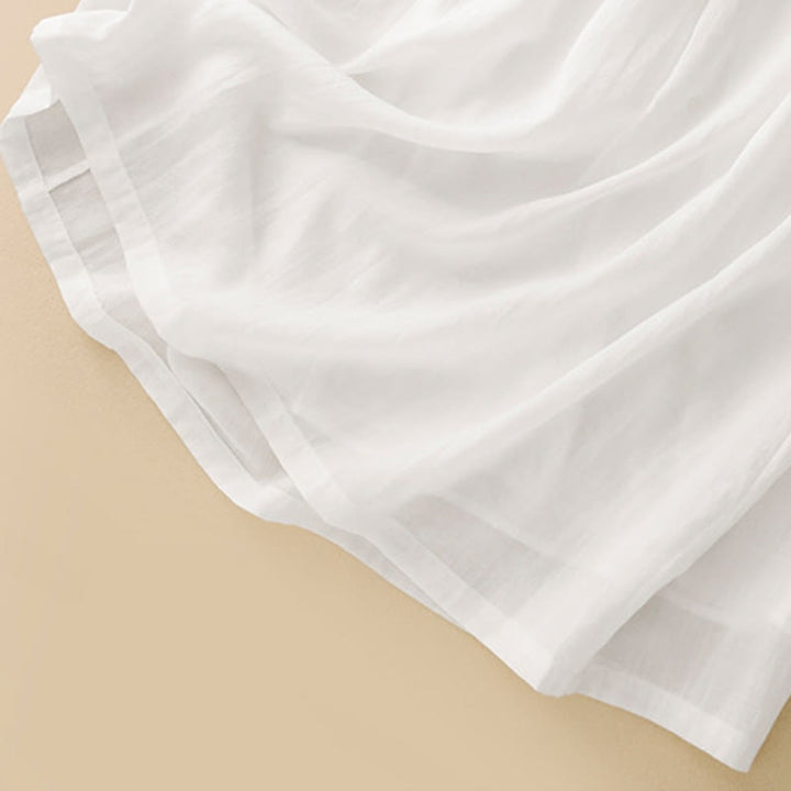 Buddha Stones Commute Embroidery Pleated Button Drawstring Design Cotton Linen Ruffled Short Sleeve Midi Dress - image 12