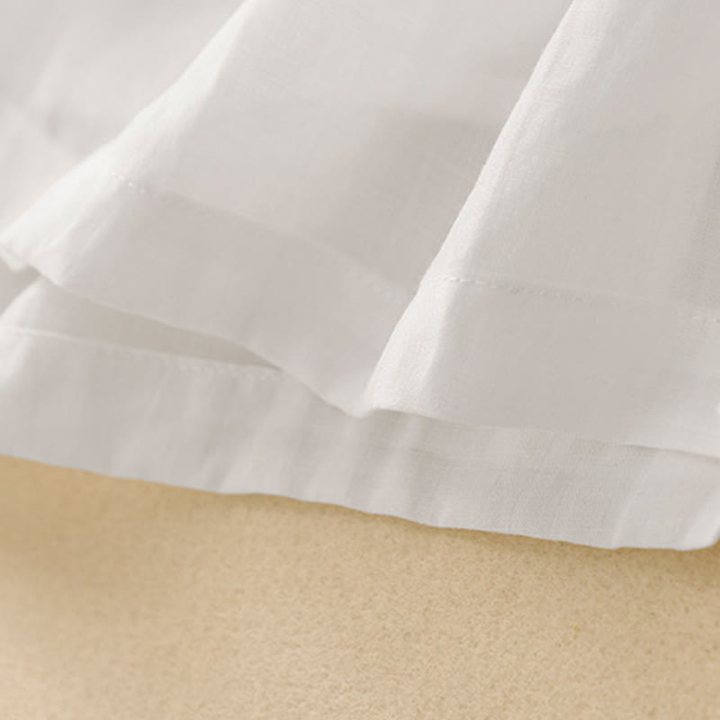 Buddha Stones Commute Embroidery Pleated Button Drawstring Design Cotton Linen Ruffled Short Sleeve Midi Dress - image 11