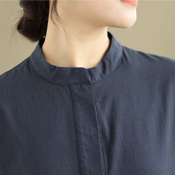 Buddha Stones Commute Plaid Pattern Simple Design Cotton Half Sleeve Midi Dress With Pockets - image 6