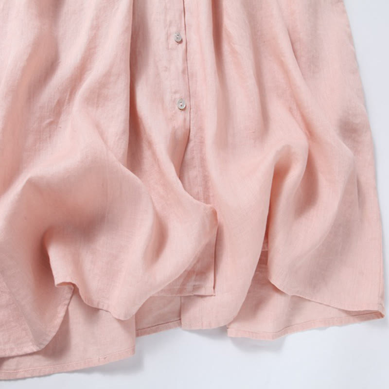 Buddha Stones Fall Vintage Embroidery Button Drawstring Design Cotton Linen Long Sleeve Midi Dress With Pockets - image 12