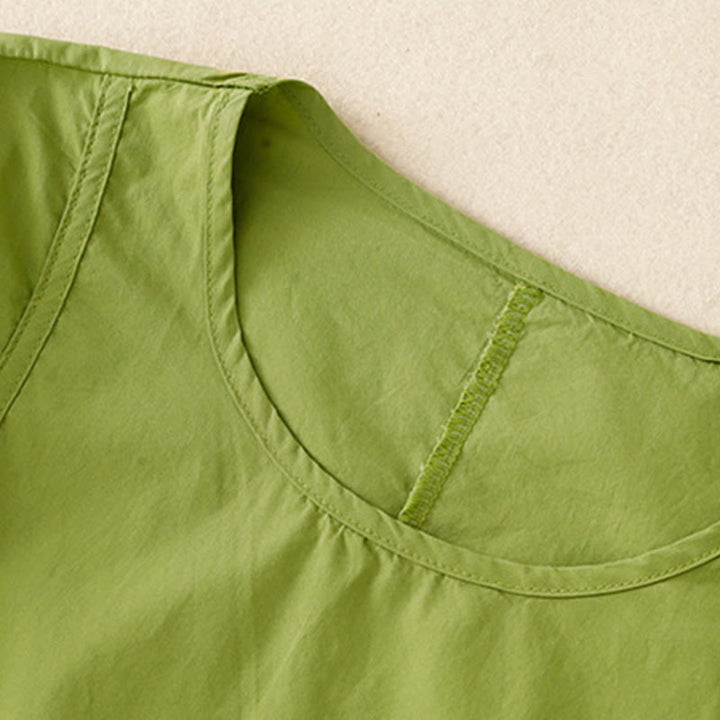 Buddha Stones Vintage Lace-Up Simple Design Cotton Linen Three Quarter Puff Sleeve Midi Dress With Pockets - image 2