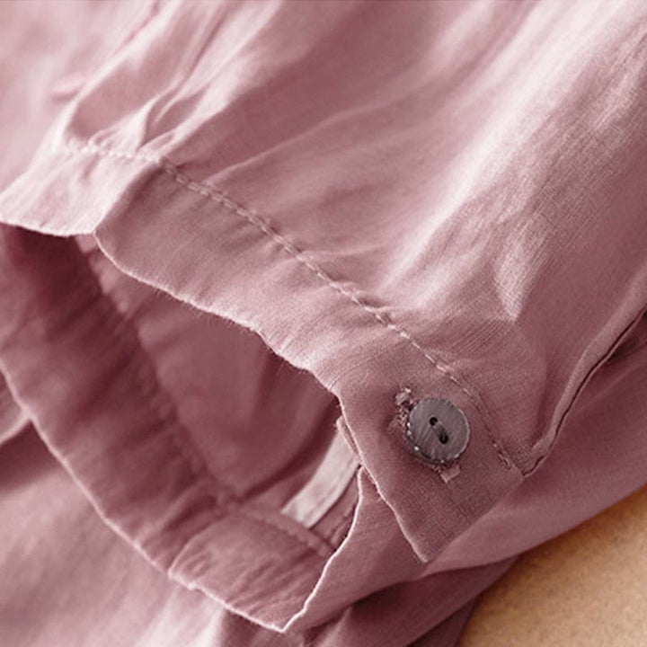 Buddha Stones Casual Plain Embroidery Willow Leaf Half Sleeve V-neck Women's Shirt - image 5