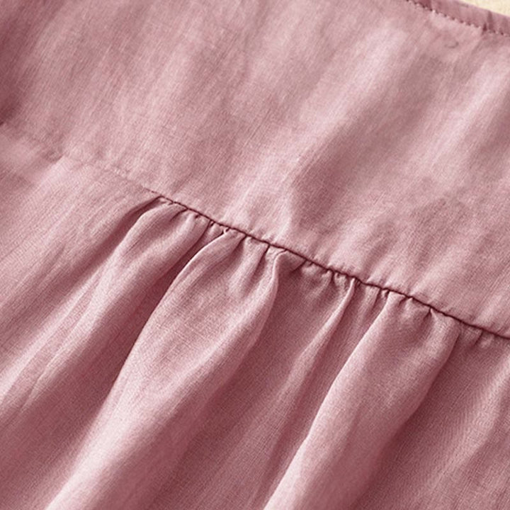 Buddha Stones Casual Plain Embroidery Willow Leaf Half Sleeve V-neck Women's Shirt - image 3