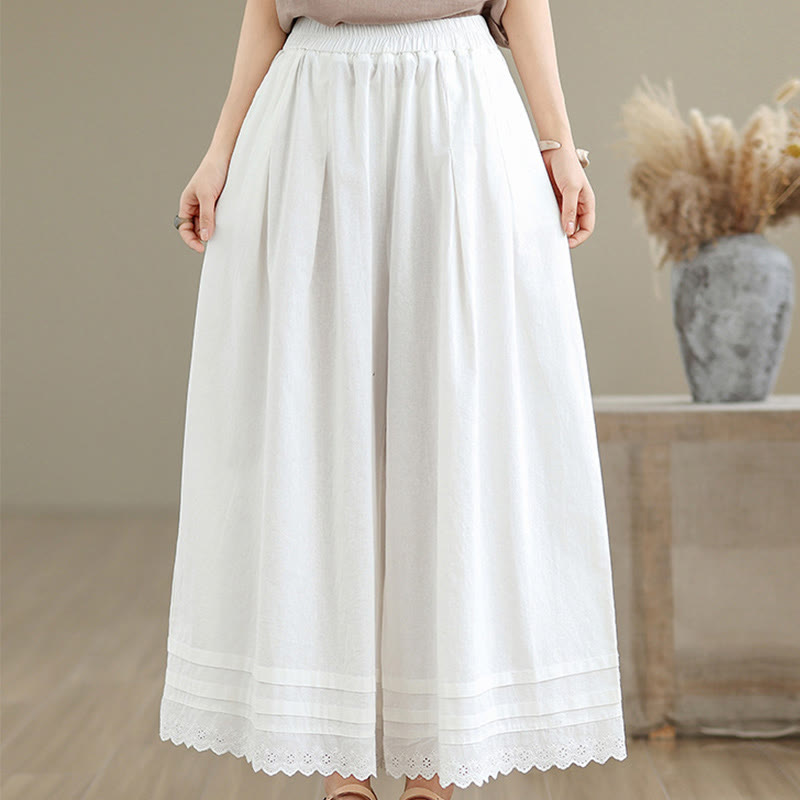 Buddha Stones Commute Simple Lace Design 7-8 Length Women's Wide Leg Cotton Linen Pants With Pockets - image 20