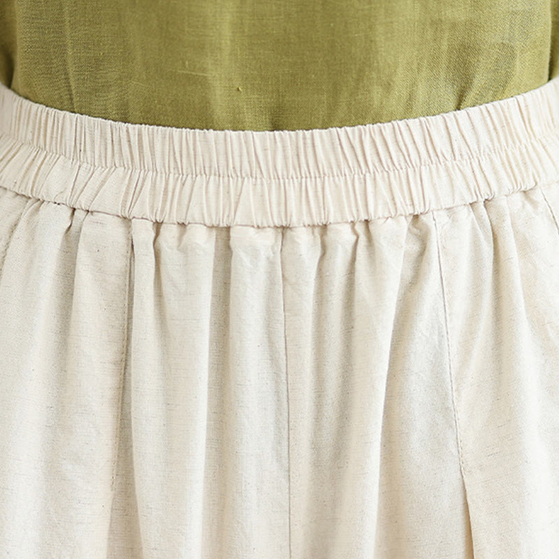 Buddha Stones Commute Simple Lace Design 7-8 Length Women's Wide Leg Cotton Linen Pants With Pockets - image 8