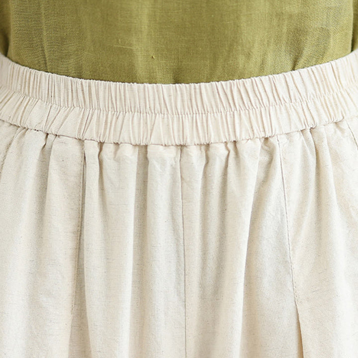 Buddha Stones Commute Simple Lace Design 7-8 Length Women's Wide Leg Cotton Linen Pants With Pockets - image 8