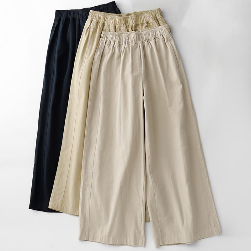 Buddha Stones Spring Commute Solid Color High Waist Women's Wide Leg Cotton Linen Pants With Pockets - image 24