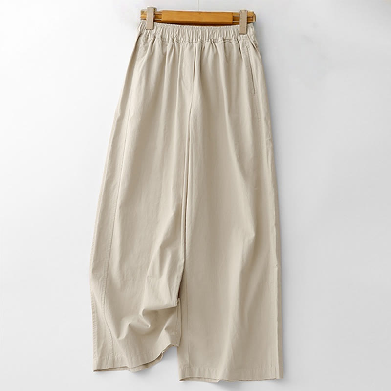 Buddha Stones Spring Commute Solid Color High Waist Women's Wide Leg Cotton Linen Pants With Pockets - Linen - US8-10，UK/AU12-14，EU40-42 (2XL) - image 1