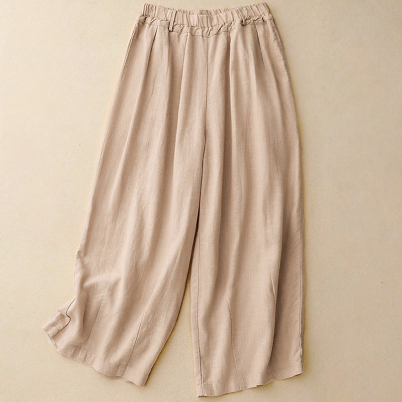 Buddha Stones Commute Vintage Solid Color Women's Wide Leg Cotton Pants With Pockets - Moccasin - US8-10，UK/AU12-14，EU40-42 (2XL) - image 1