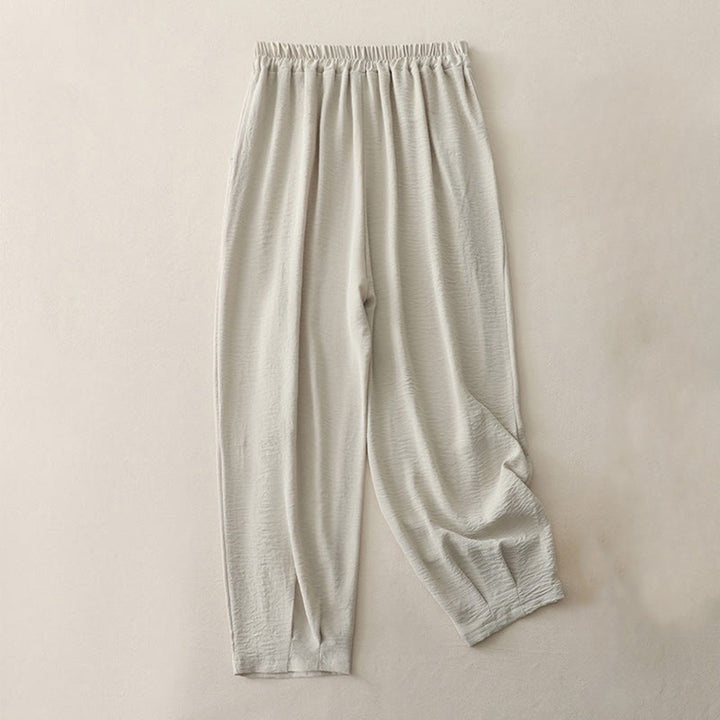 Buddha Stones Commute Casual Plain Frog-Button Design Women's Harem Cotton Linen 7-8 Length Pants With Pockets - image 1