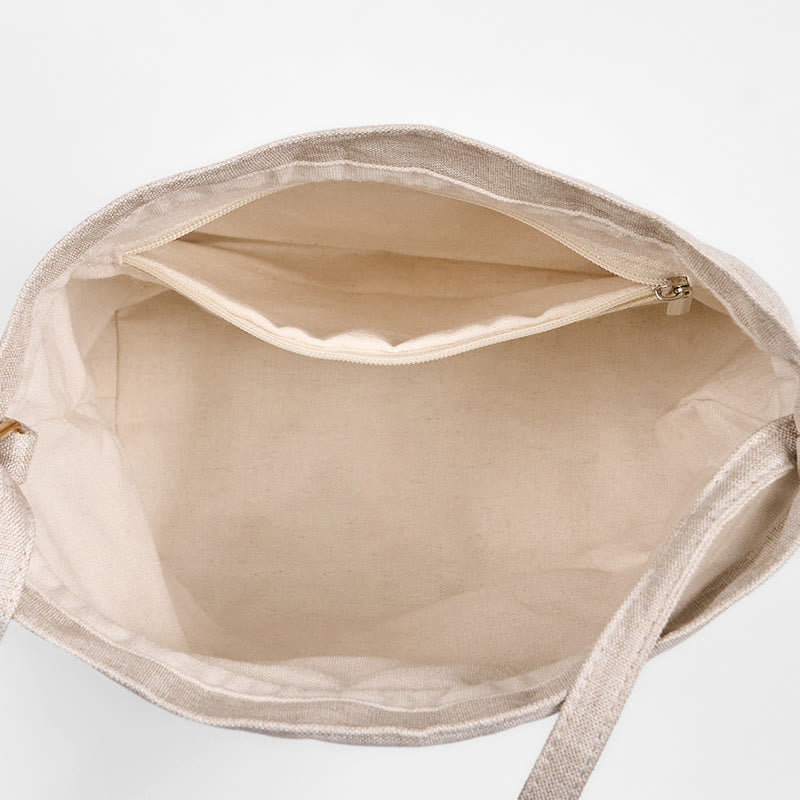 Buddha Stones Embroidered Beige Orchid Grass Cotton Linen Crossbody Bag Shoulder Bag