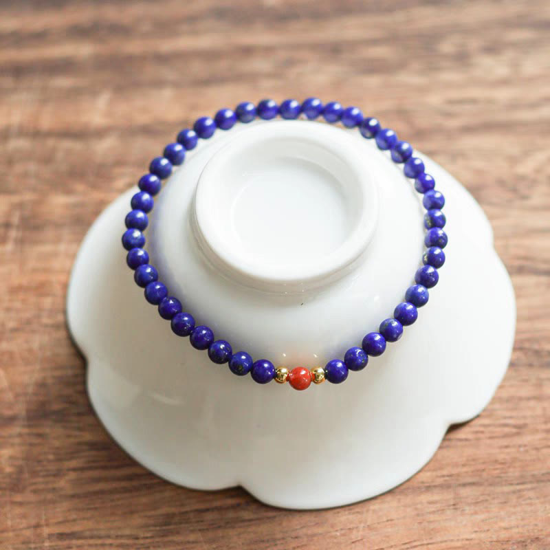 Buddha Stones Small Lazurite Lapis Lazuli Cinnabar Ultra-thin Beads Positive Bracelet - image 0