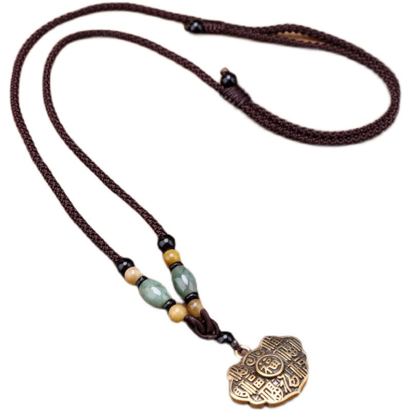 Buddha Stones Copper Brass Fu Character Luck Fortune Rope Necklace Pendant - image 3