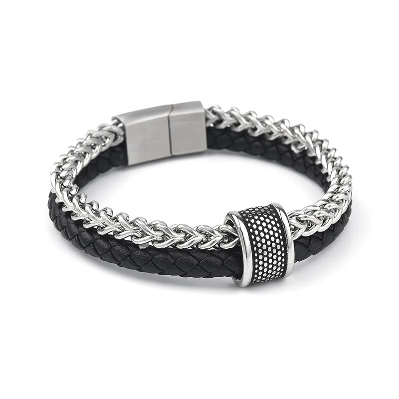 Buddha Stones Leather Double Layer Titanium Steel Balance Magnetic Buckle Bracelet - image 2