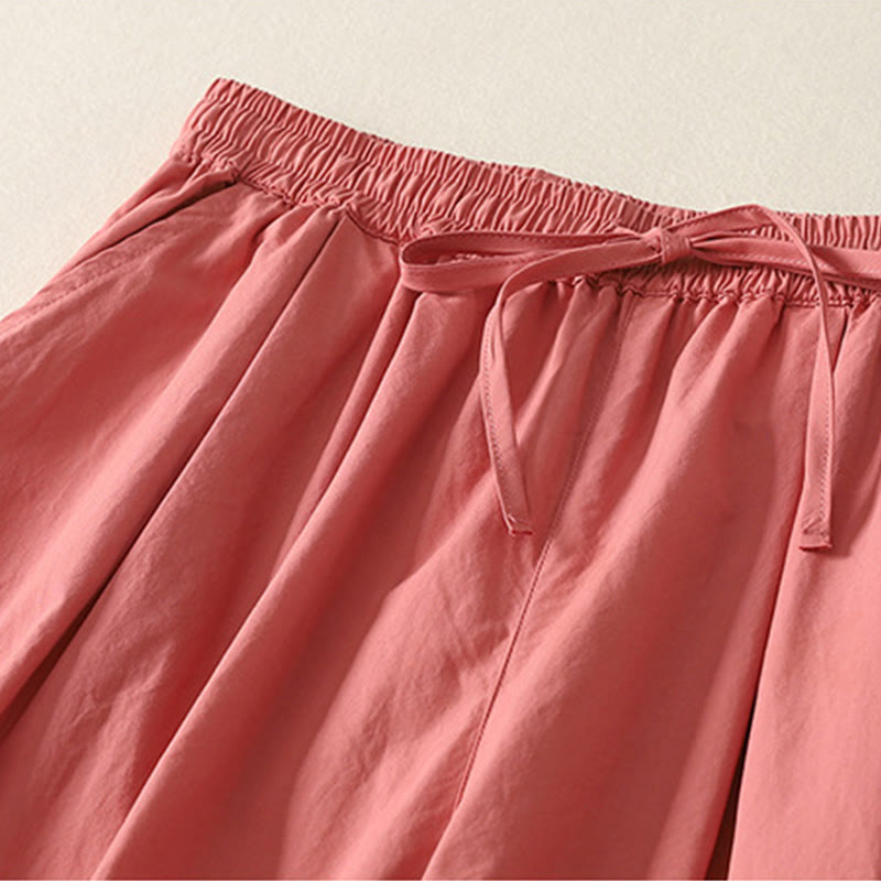 Buddha Stones Casual Ruffle Hem Patchwork Design Drawstring Ankle-length Women's Cotton Pants With Pockets - image 1