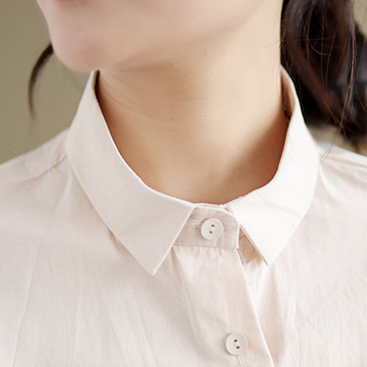 Buddha Stones Casual Women's Embroidered Jellyfish Pattern Stand Collar Buttons Design Half Sleeve Cotton Shirt - image 14