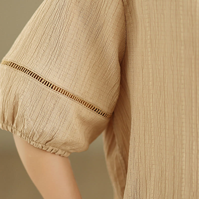 Buddha Stones Casual Plain Button V-Neck Women's Polyester Short Sleeve Shirt - image 10