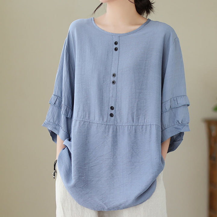 Buddha Stones Casual Summer Plain Crew Neck Women's Polyester Short Sleeve T-shirt - CornflowerBlue - US14，UK/AU18，EU46 (2XL) - image 0