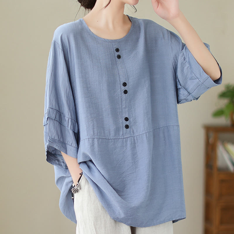 Buddha Stones Casual Summer Plain Crew Neck Women's Polyester Short Sleeve T-shirt - image 1