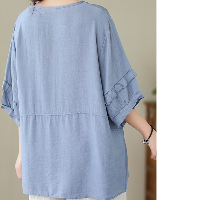 Buddha Stones Casual Summer Plain Crew Neck Women's Polyester Short Sleeve T-shirt - image 5