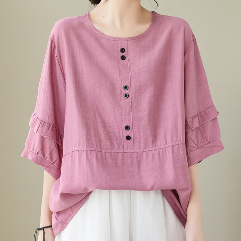 Buddha Stones Casual Summer Plain Crew Neck Women's Polyester Short Sleeve T-shirt - image 9