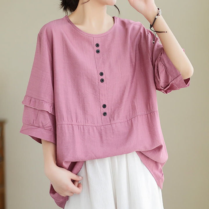 Buddha Stones Casual Summer Plain Crew Neck Women's Polyester Short Sleeve T-shirt - image 14