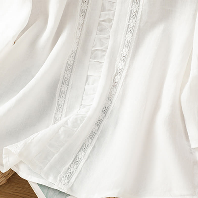 Buddha Stones Casual Pure Color Crew Neck Women's Cotton Linen Three Quarter Sleeve Shirt - image 9