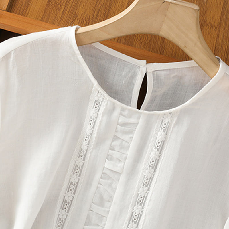 Buddha Stones Casual Pure Color Crew Neck Women's Cotton Linen Three Quarter Sleeve Shirt - image 14