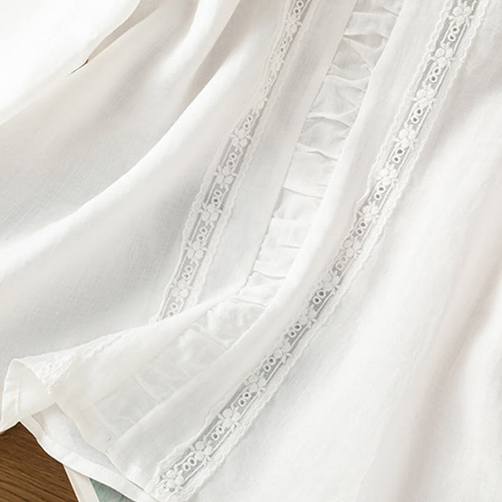 Buddha Stones Casual Pure Color Crew Neck Women's Cotton Linen Three Quarter Sleeve Shirt - image 15