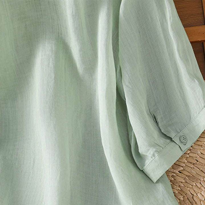 Buddha Stones Casual Plant Embroidery Stand Collar Women's Cotton Blend Three Quarter Sleeve Shirt - image 6