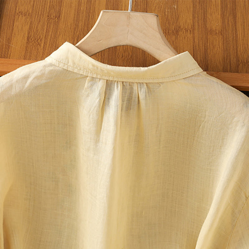 Buddha Stones Casual Plant Embroidery Stand Collar Women's Cotton Blend Three Quarter Sleeve Shirt - image 18