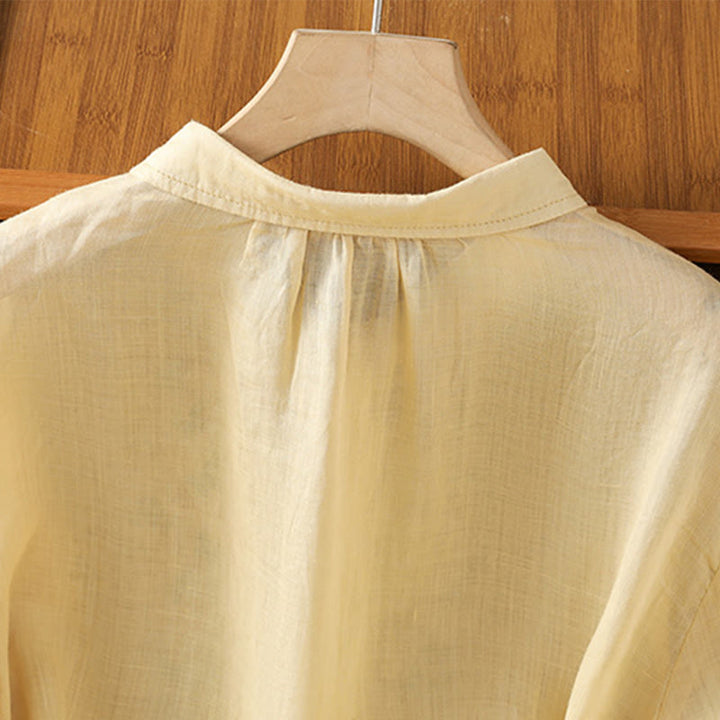 Buddha Stones Casual Plant Embroidery Stand Collar Women's Cotton Blend Three Quarter Sleeve Shirt - image 18