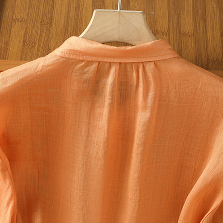 Buddha Stones Casual Plant Embroidery Stand Collar Women's Cotton Blend Three Quarter Sleeve Shirt - image 24