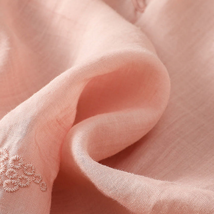 Buddha Stones Casual Floral Embroidery Crew Neck Women's Frog-Button Polyester Half Sleeve Shirt - image 24