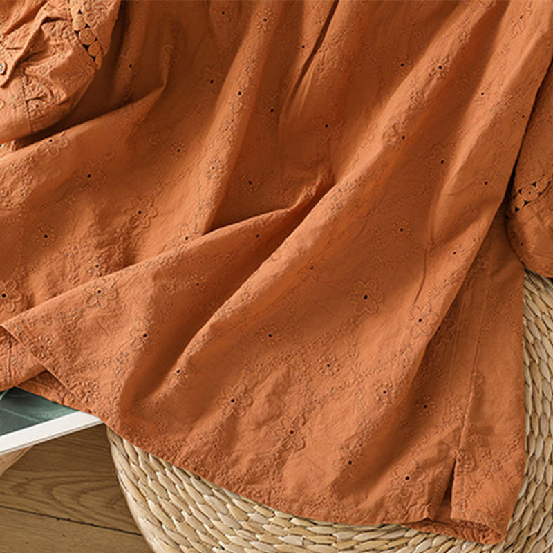 Buddha Stones Casual Plain Hollow Notched Women's Cotton Linen Half Sleeve Shirt - image 5