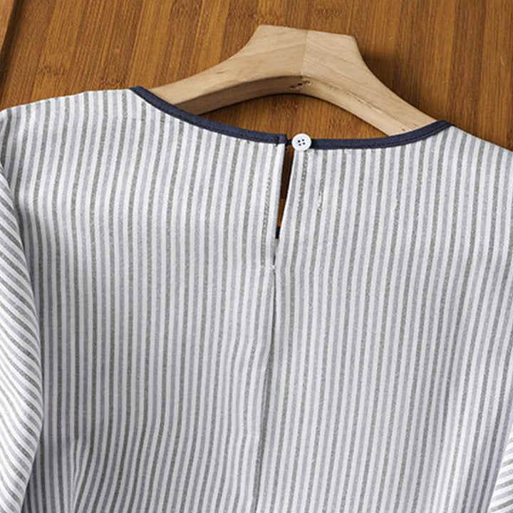 Buddha Stones Pullover Stripes Crew Neck Design Women's Cotton Short Sleeves Shirt - image 4