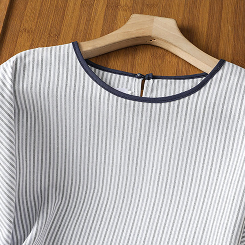 Buddha Stones Pullover Stripes Crew Neck Design Women's Cotton Short Sleeves Shirt - image 3