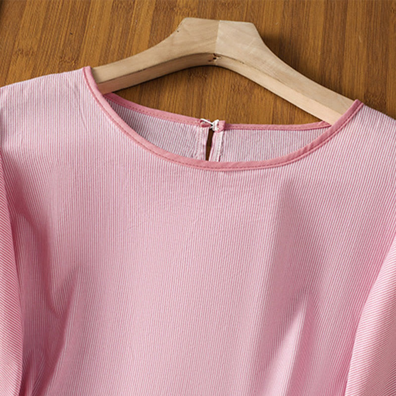 Buddha Stones Pullover Stripes Crew Neck Design Women's Cotton Short Sleeves Shirt - image 9