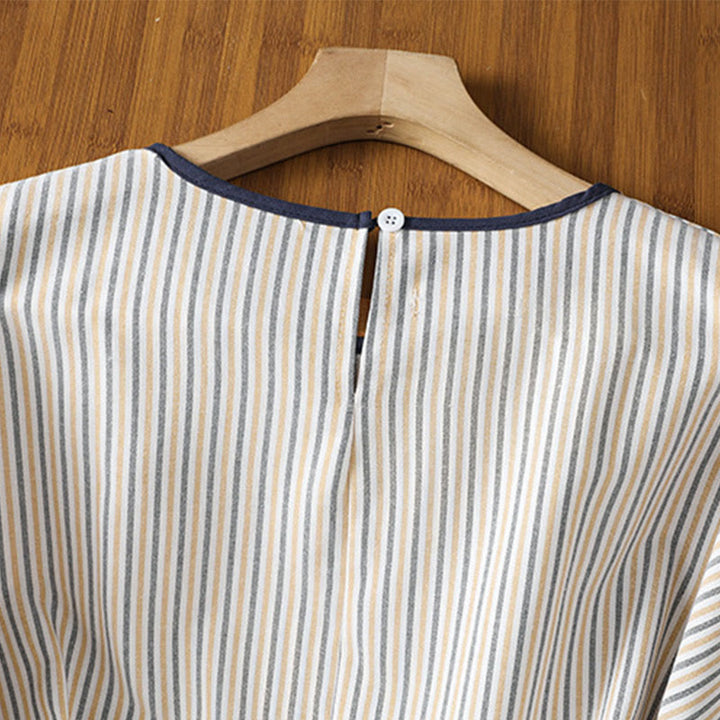 Buddha Stones Pullover Stripes Crew Neck Design Women's Cotton Short Sleeves Shirt - image 17