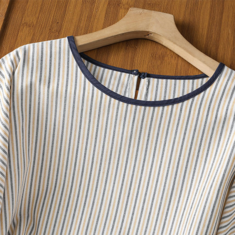 Buddha Stones Pullover Stripes Crew Neck Design Women's Cotton Short Sleeves Shirt - image 16