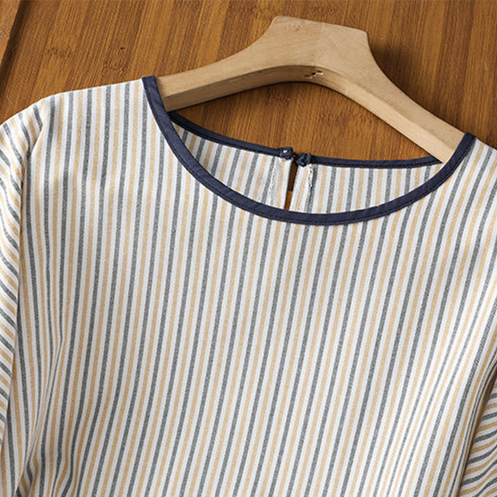 Buddha Stones Pullover Stripes Crew Neck Design Women's Cotton Short Sleeves Shirt - image 16