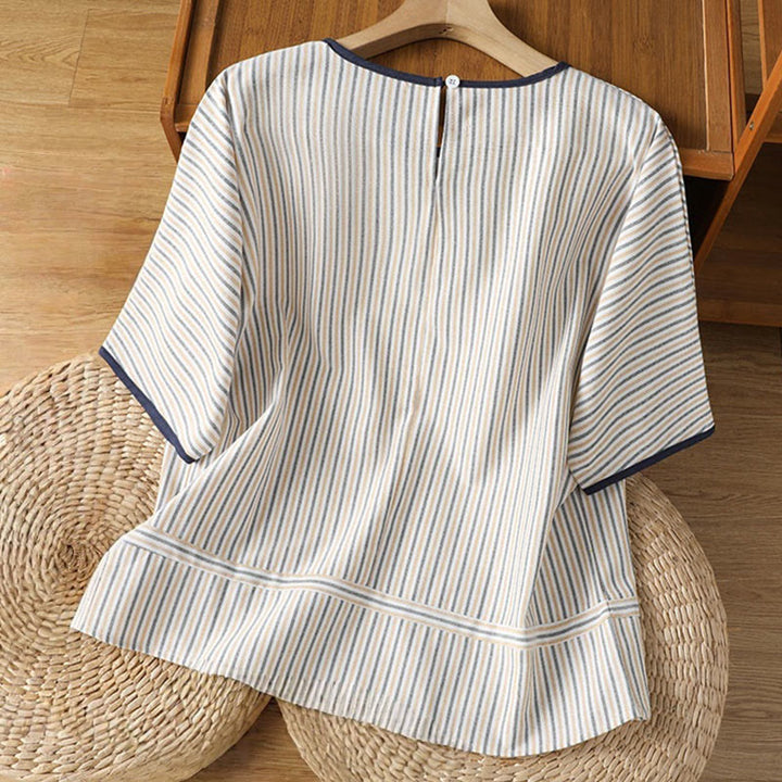 Buddha Stones Pullover Stripes Crew Neck Design Women's Cotton Short Sleeves Shirt - image 15