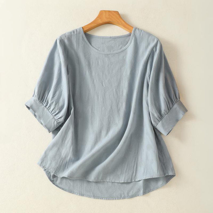 Buddha Stones Plain Crew Neck Design Women's Cotton Loose Short Sleeves Shirt - LightBlue - US8-10，UK/AU12-14，EU40-42 (2XL) - image 0