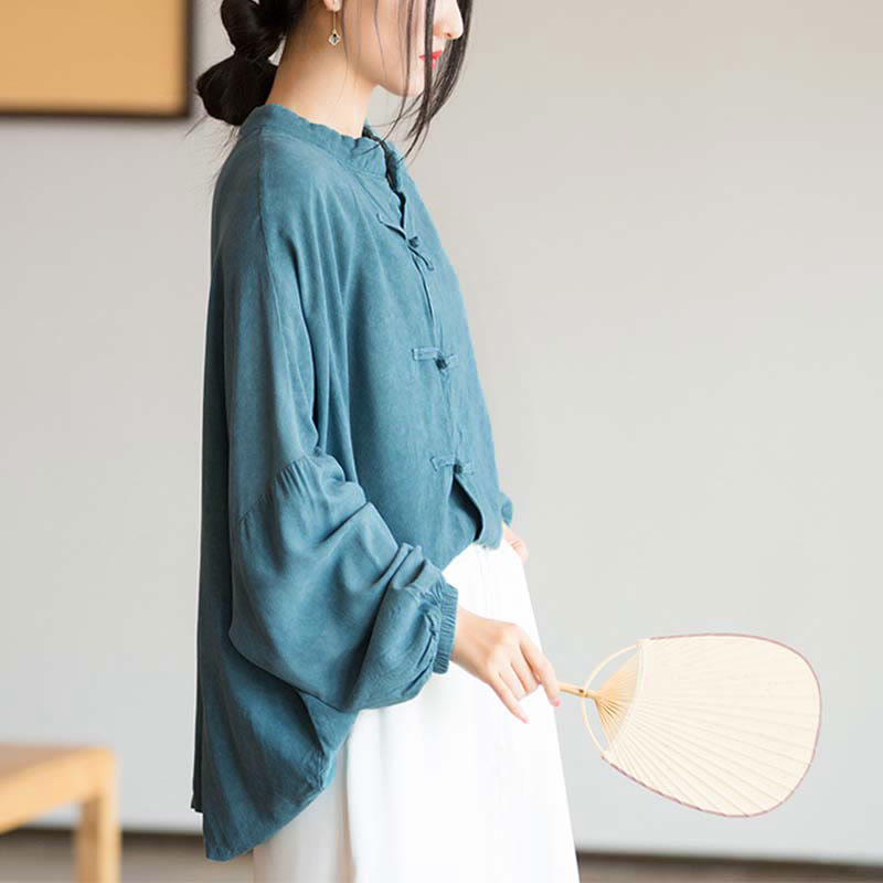 Buddha Stones Frog-Button Long Sleeve Shirt Zen Tai Chi Meditation Top Hanfu Clothing Jacket - image 3