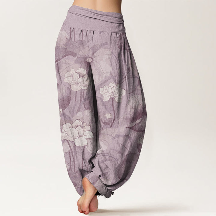 Buddha Stones Pure Cotton Lotus Design Women's Elastic Waist Harem Pants - image 7