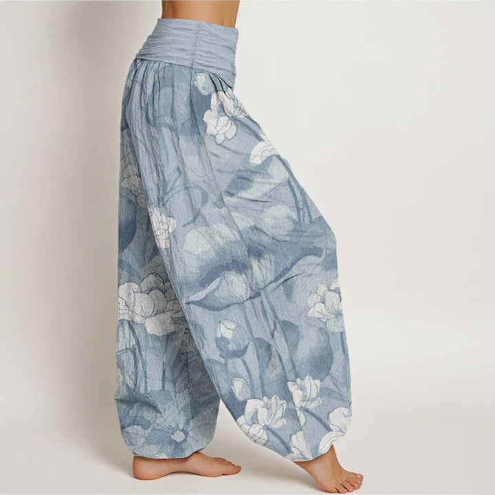 Buddha Stones Pure Cotton Lotus Design Women's Elastic Waist Harem Pants - image 2