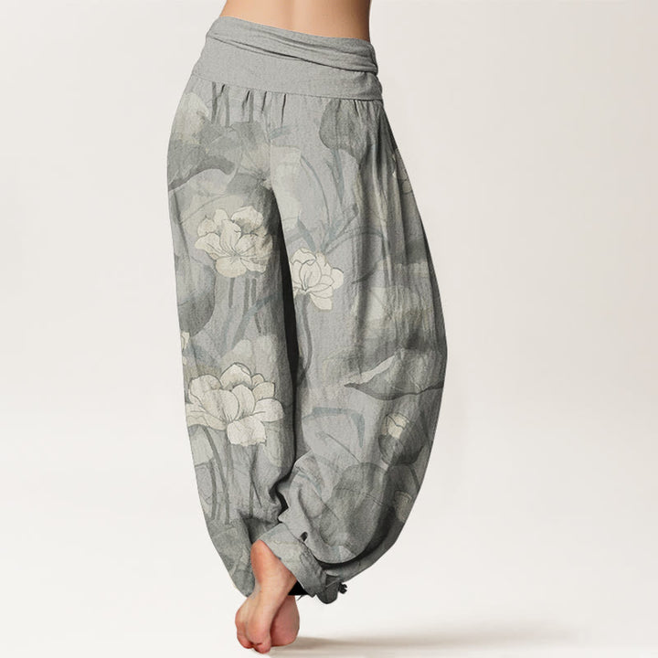 Buddha Stones Pure Cotton Lotus Design Women's Elastic Waist Harem Pants - image 10