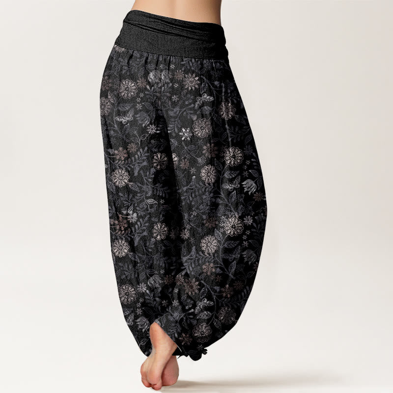 Buddha Stones Pure Cotton Casual New York Aster Flowers Leaves Design Women's Elastic Waist Harem Pants - image 7